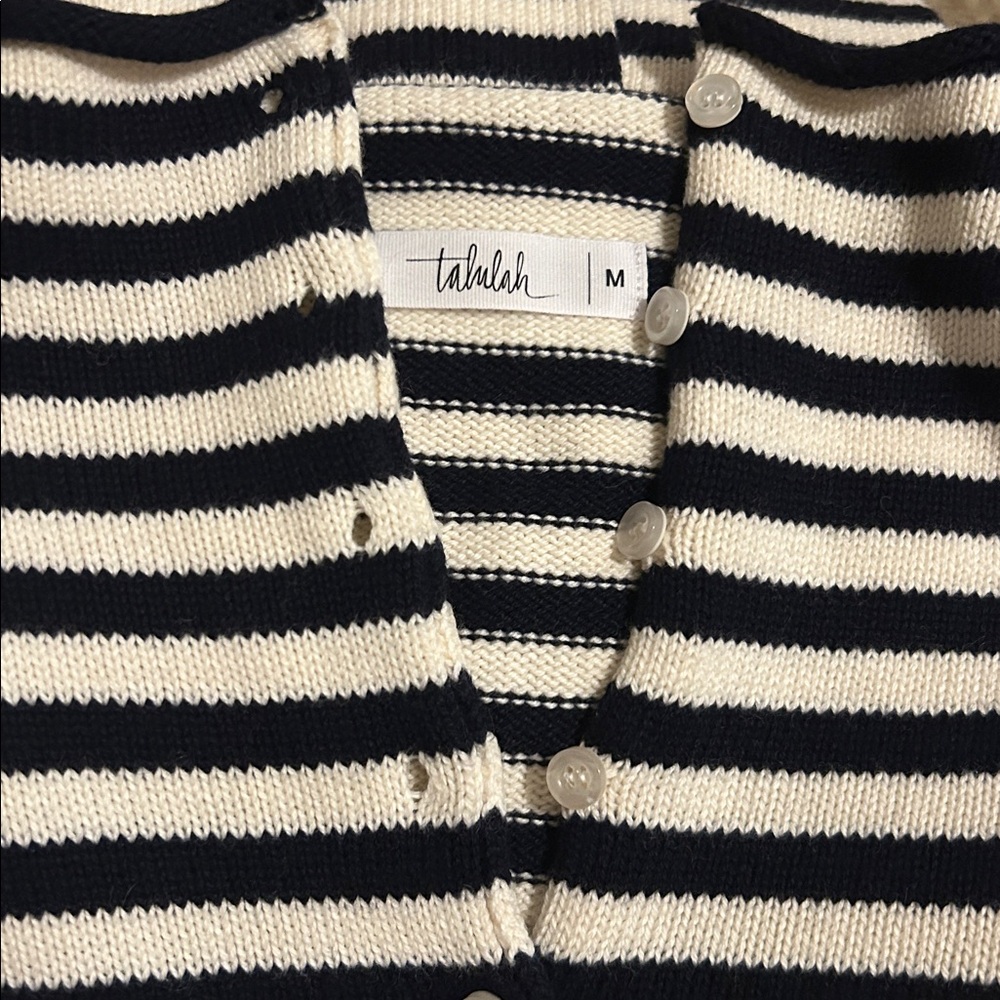 Navy and White Striped Button-Up Sweater - Picture 3 of 3